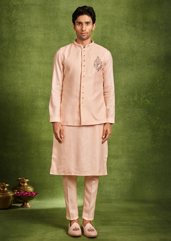 Twamev Men Twilight Fawn Kurta Jacket Set