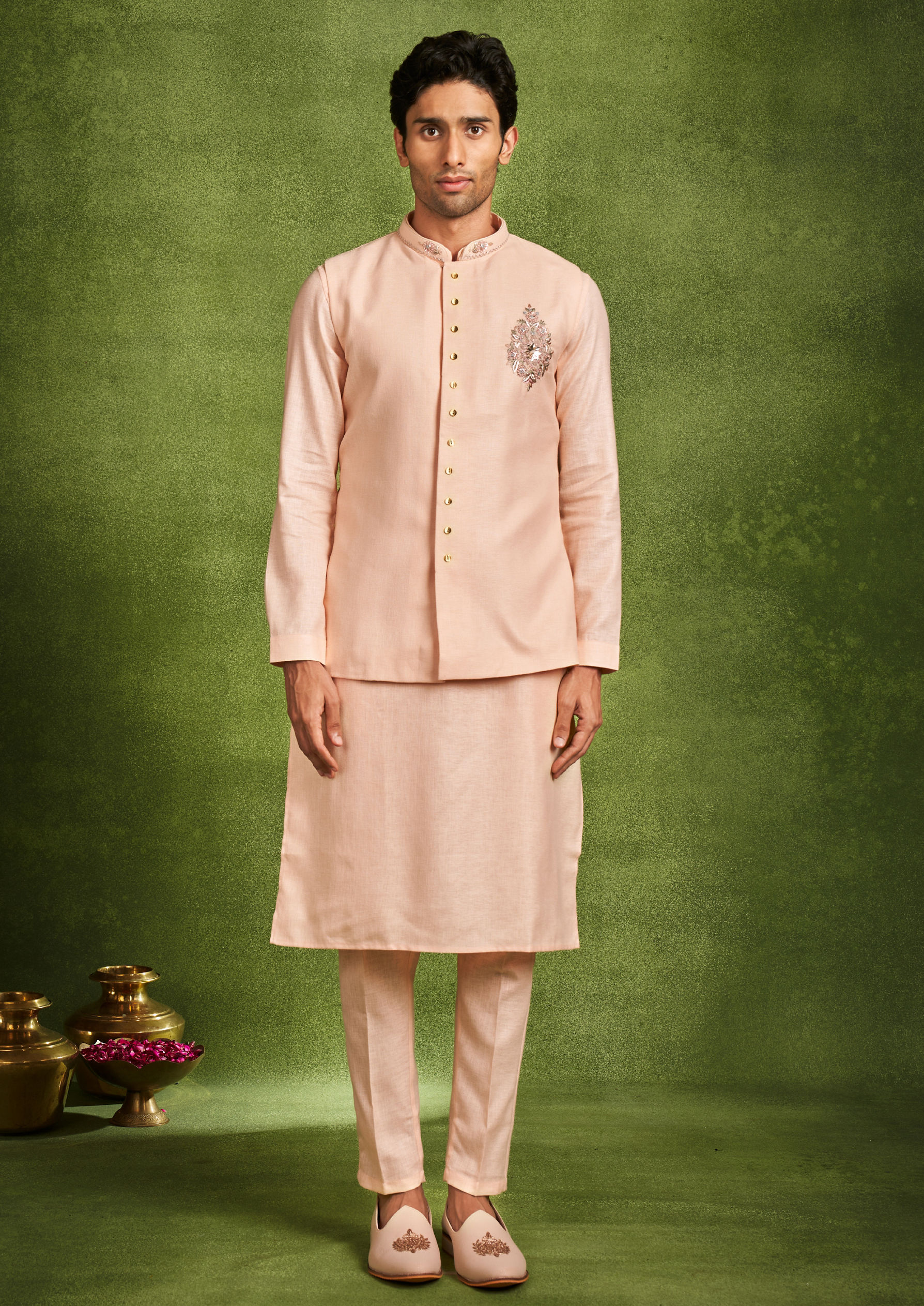 Twamev Men Twilight Fawn Kurta Jacket Set