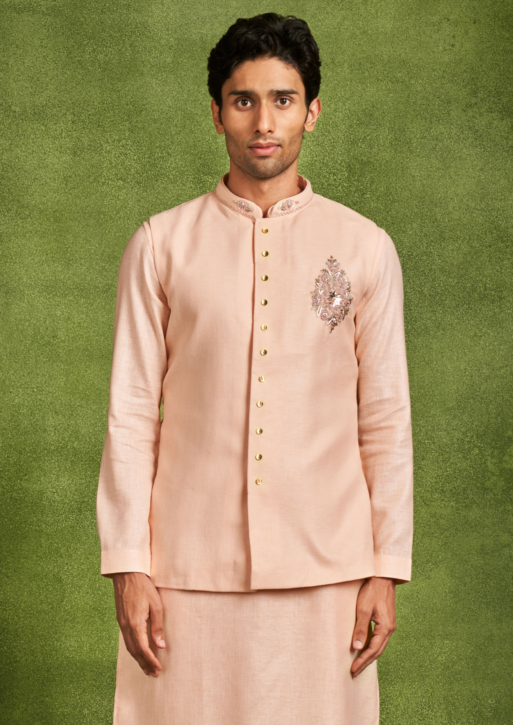 Twamev Men Twilight Fawn Kurta Jacket Set