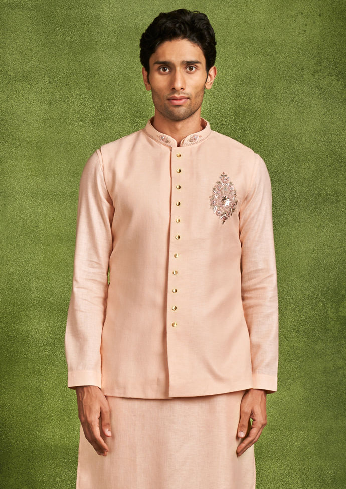 Twamev Men Twilight Fawn Kurta Jacket Set