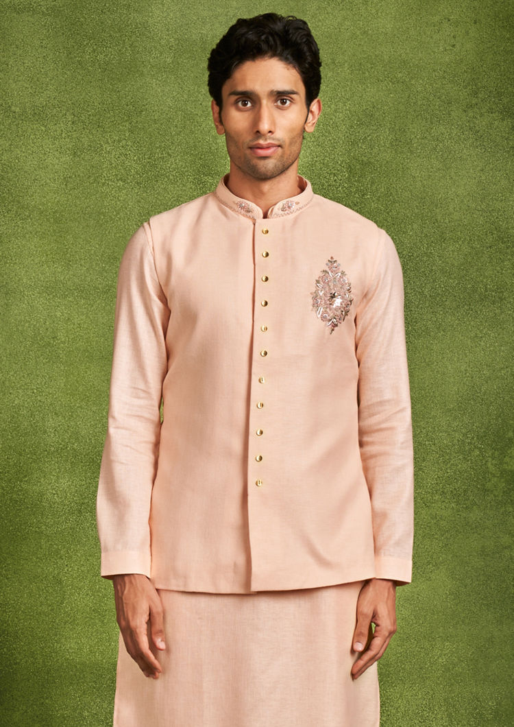 Twamev Men Twilight Fawn Kurta Jacket Set