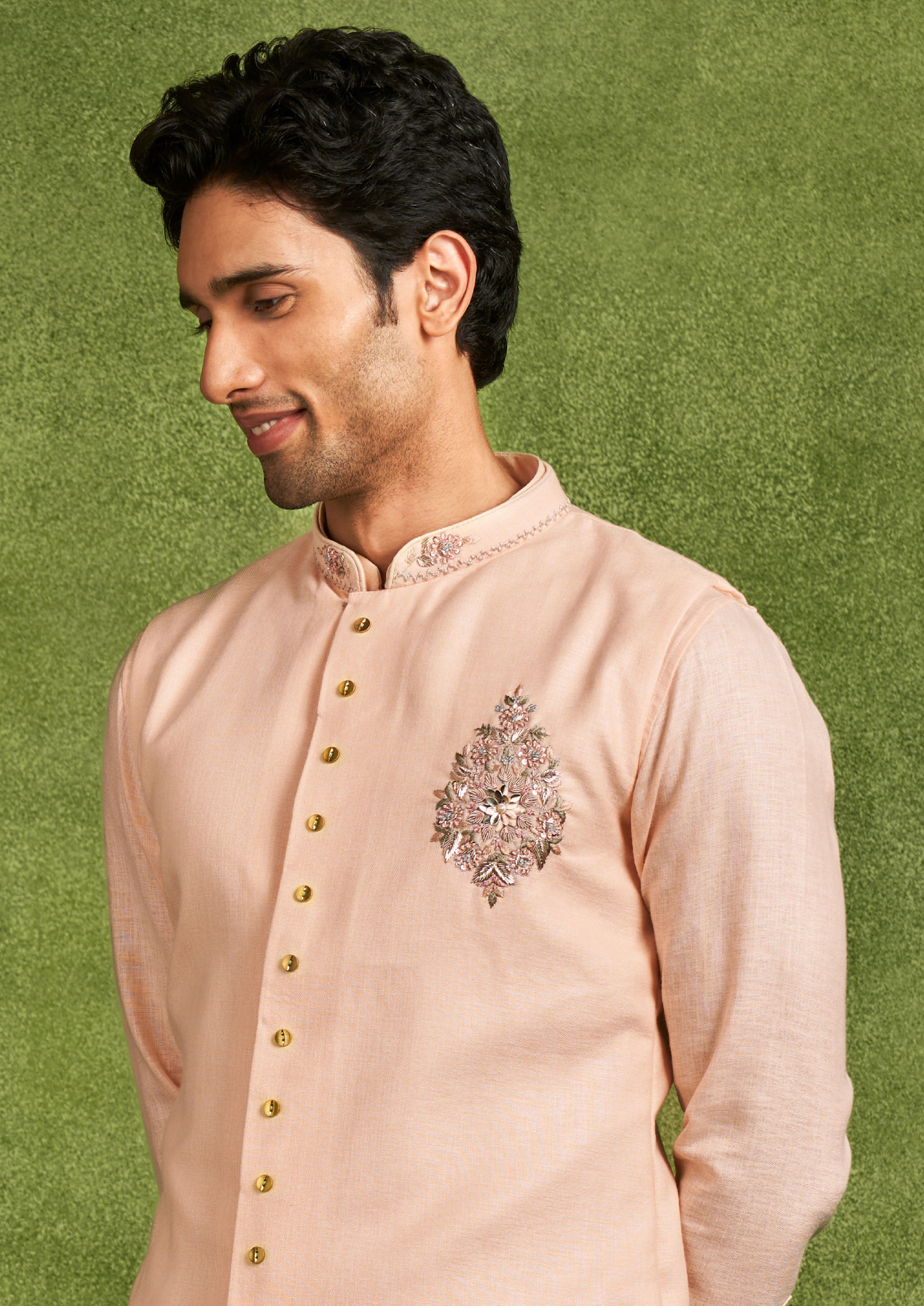 Twamev Men Twilight Fawn Kurta Jacket Set
