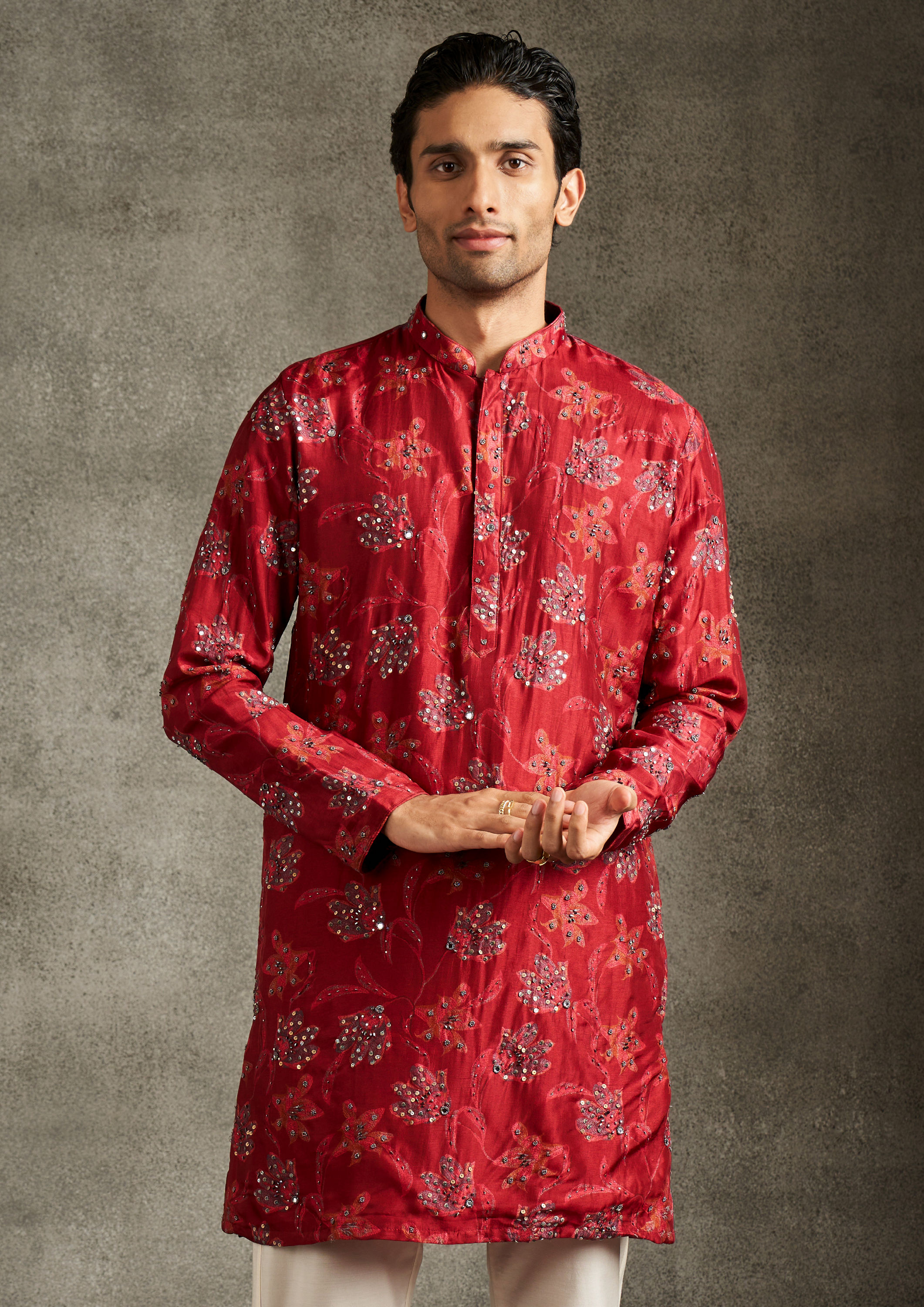 Twamev Men Mesmerizing Red Kurta Pajama