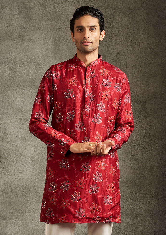 Twamev Men Mesmerizing Red Kurta Pajama