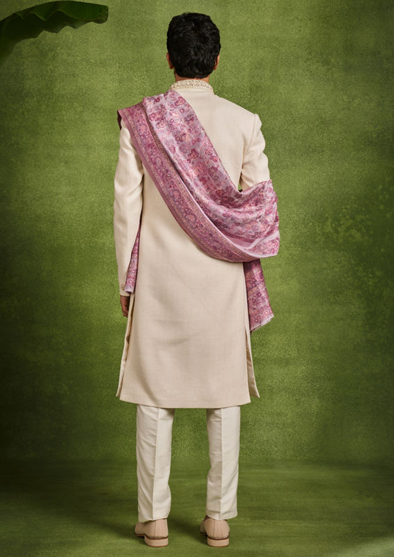 Twamev Men Beige Brocade Sherwani
