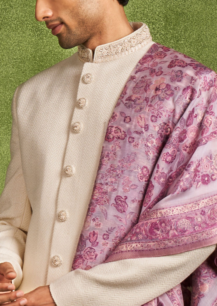 Twamev Men Beige Brocade Sherwani