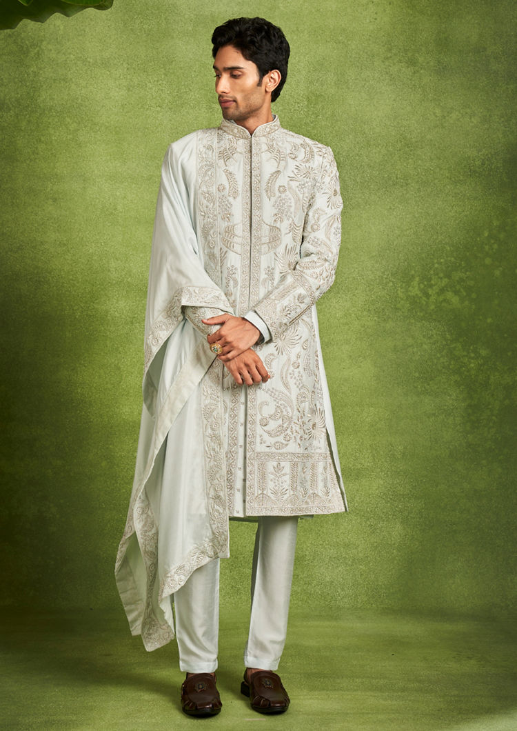 Twamev Men Light Blue Majesty Sherwani