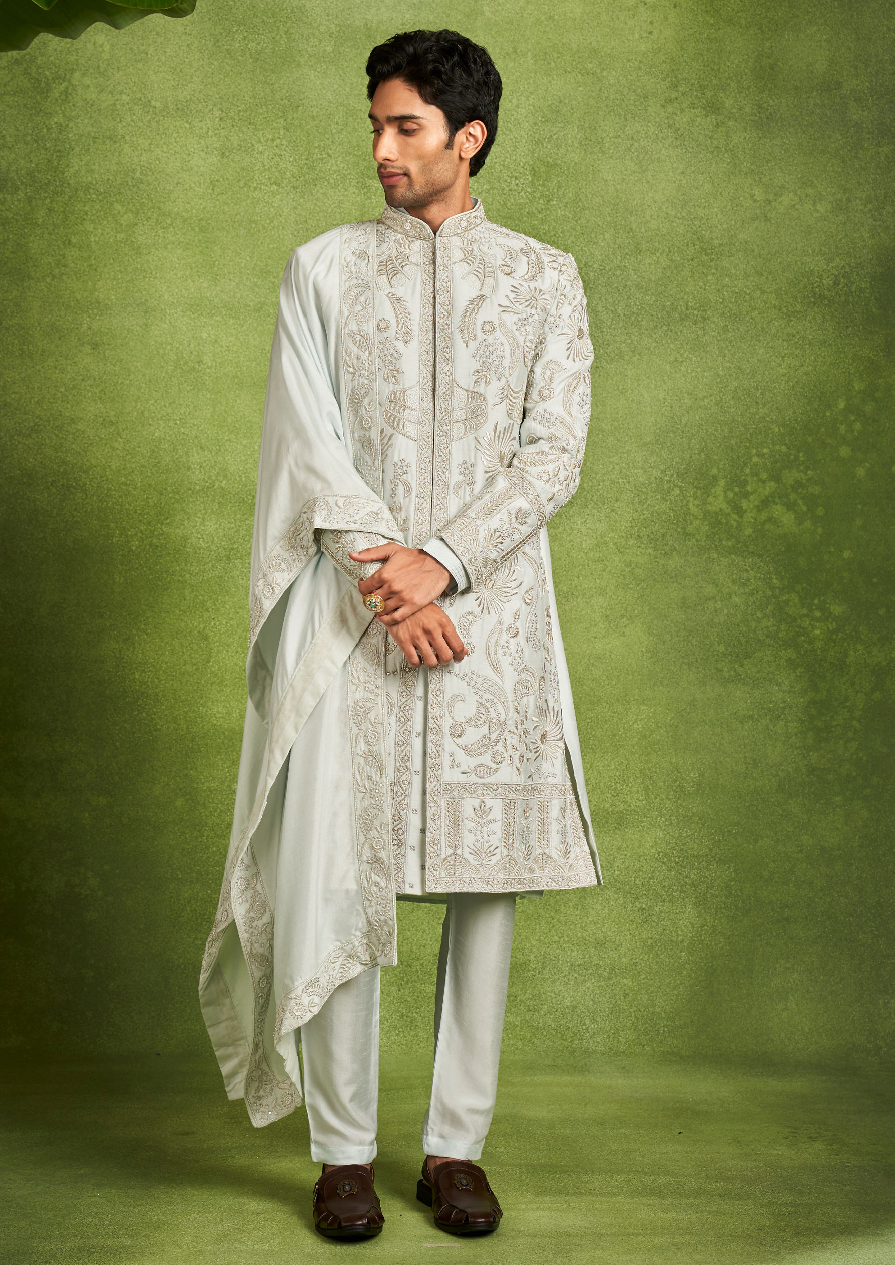 Twamev Men Light Blue Majesty Sherwani
