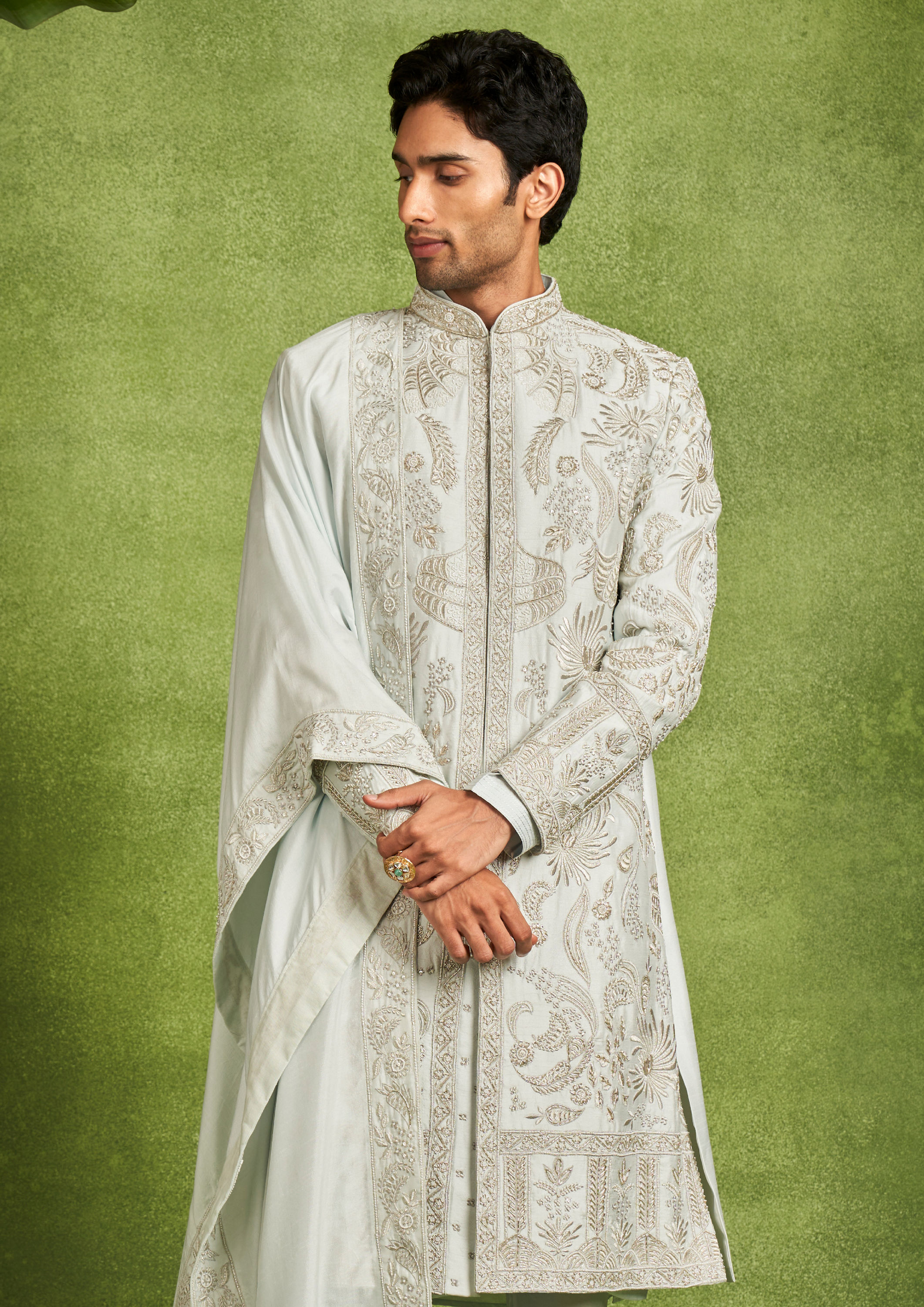 Twamev Men Light Blue Majesty Sherwani
