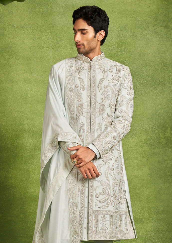 Twamev Men Light Blue Majesty Sherwani
