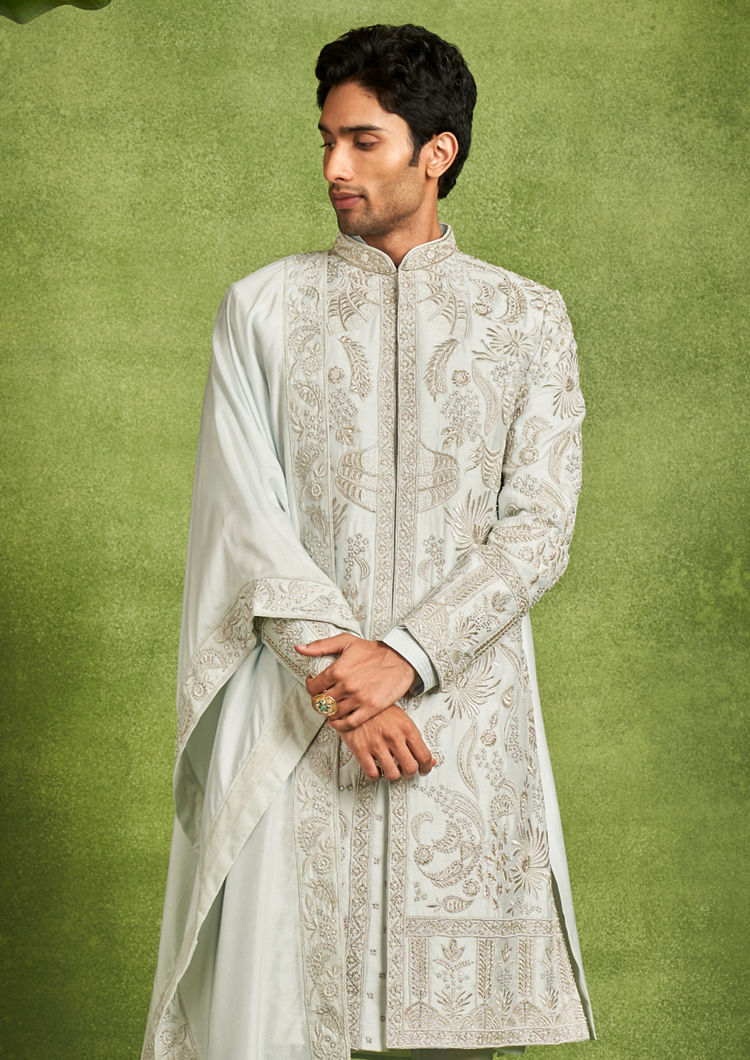 Twamev Men Light Blue Majesty Sherwani