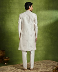 Twamev Men Elegant Cream Art Silk Sherwani Set