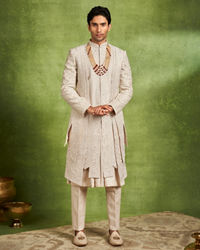 Twamev Men Elegant Cream Sherwani Ensemble