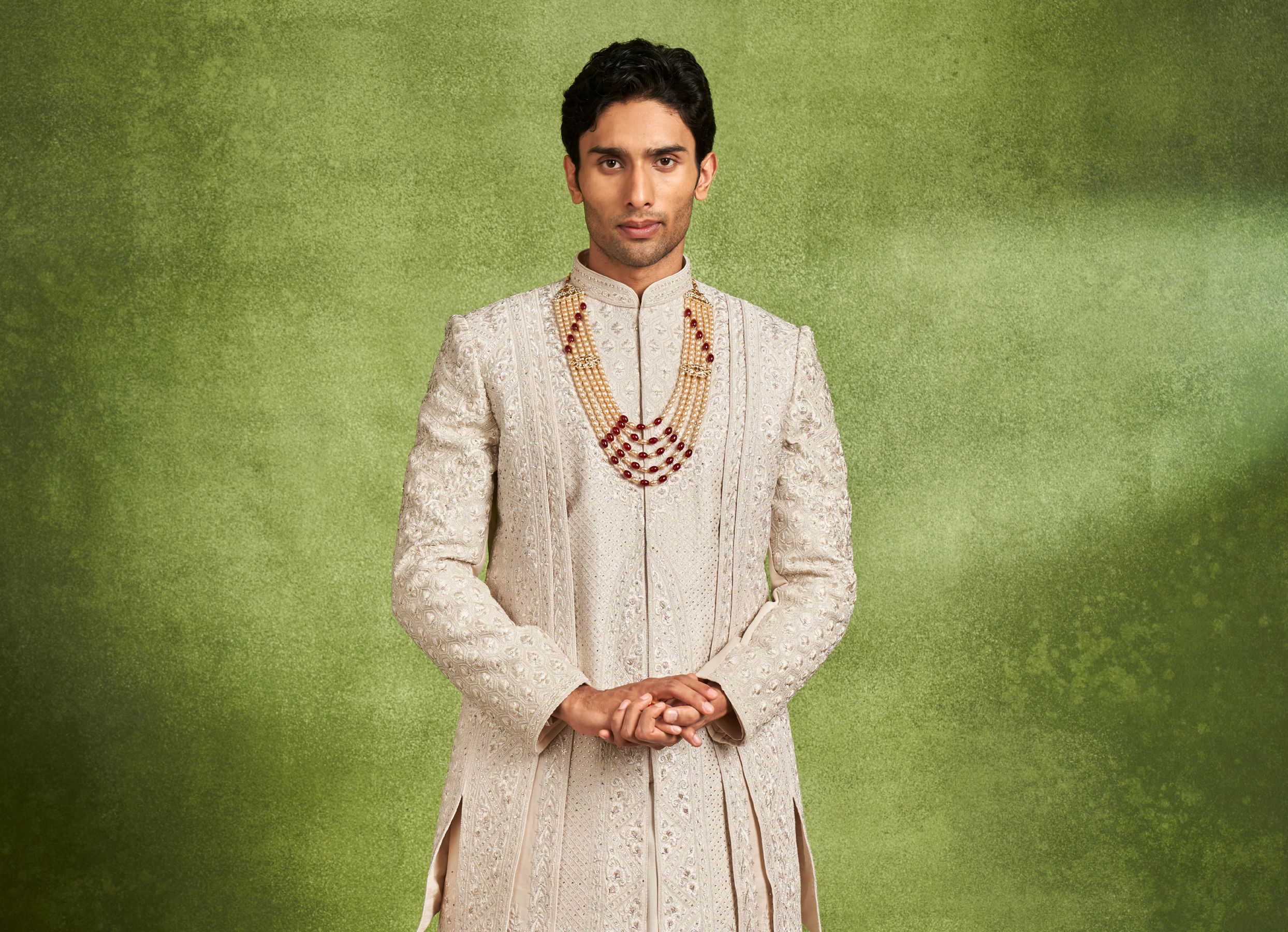 Twamev Men Elegant Cream Sherwani Ensemble