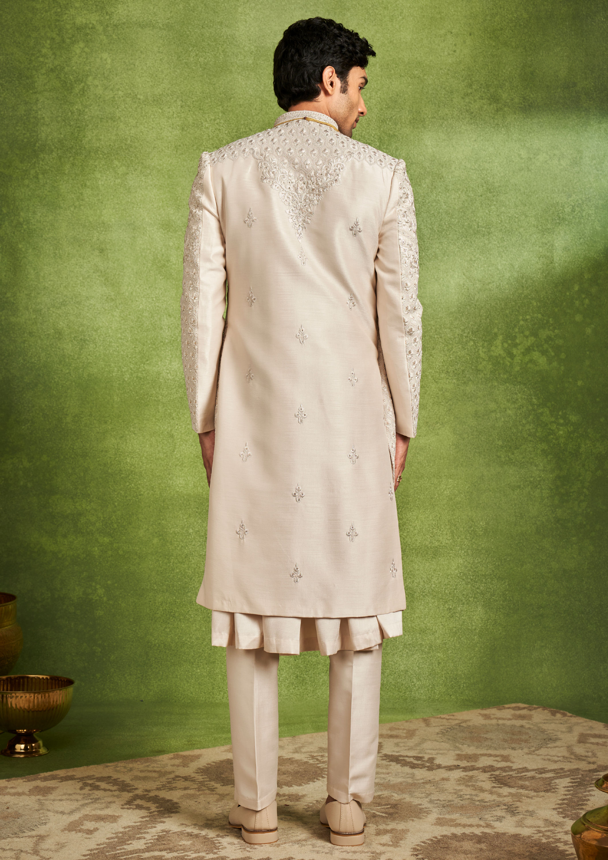 Twamev Men Elegant Cream Sherwani Ensemble