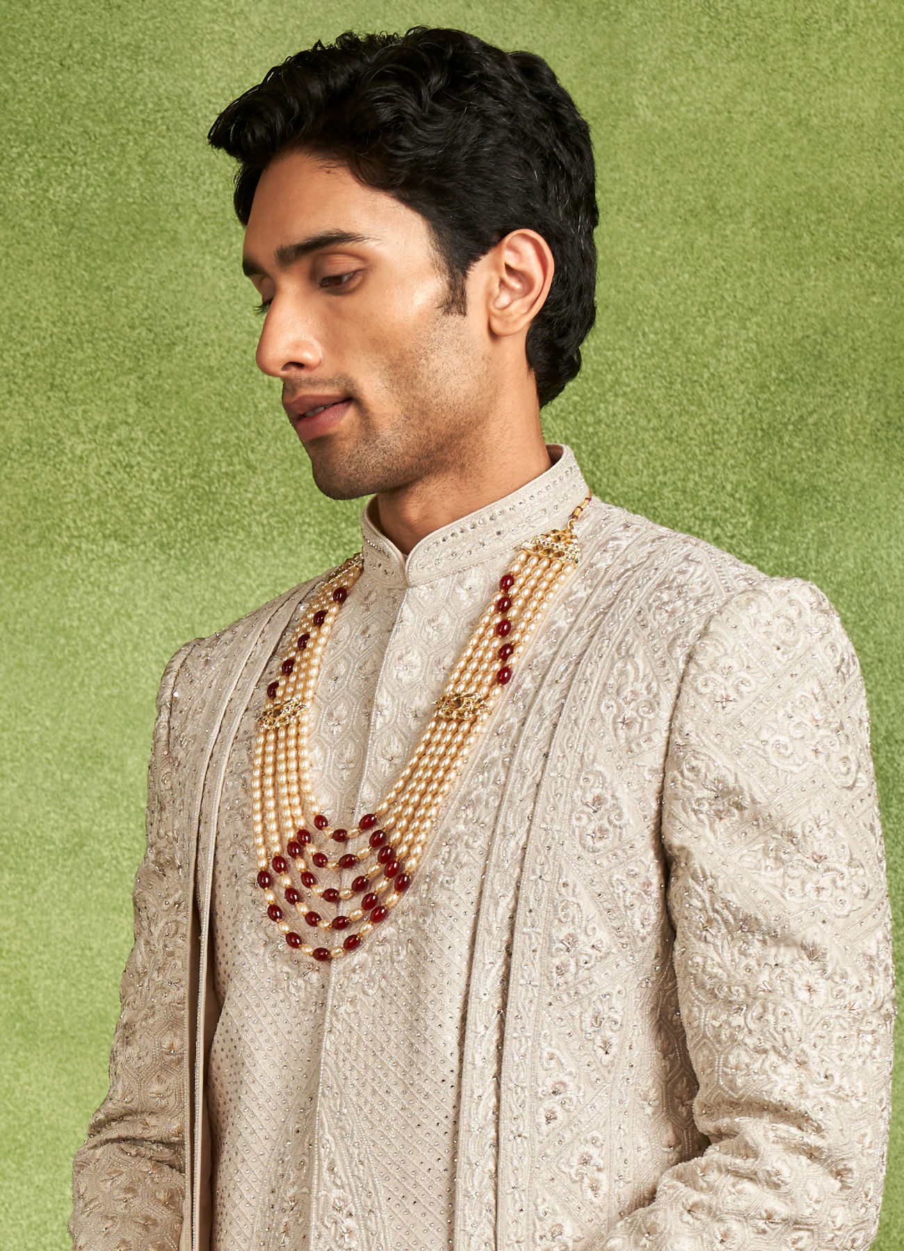 Twamev Men Elegant Cream Sherwani Ensemble