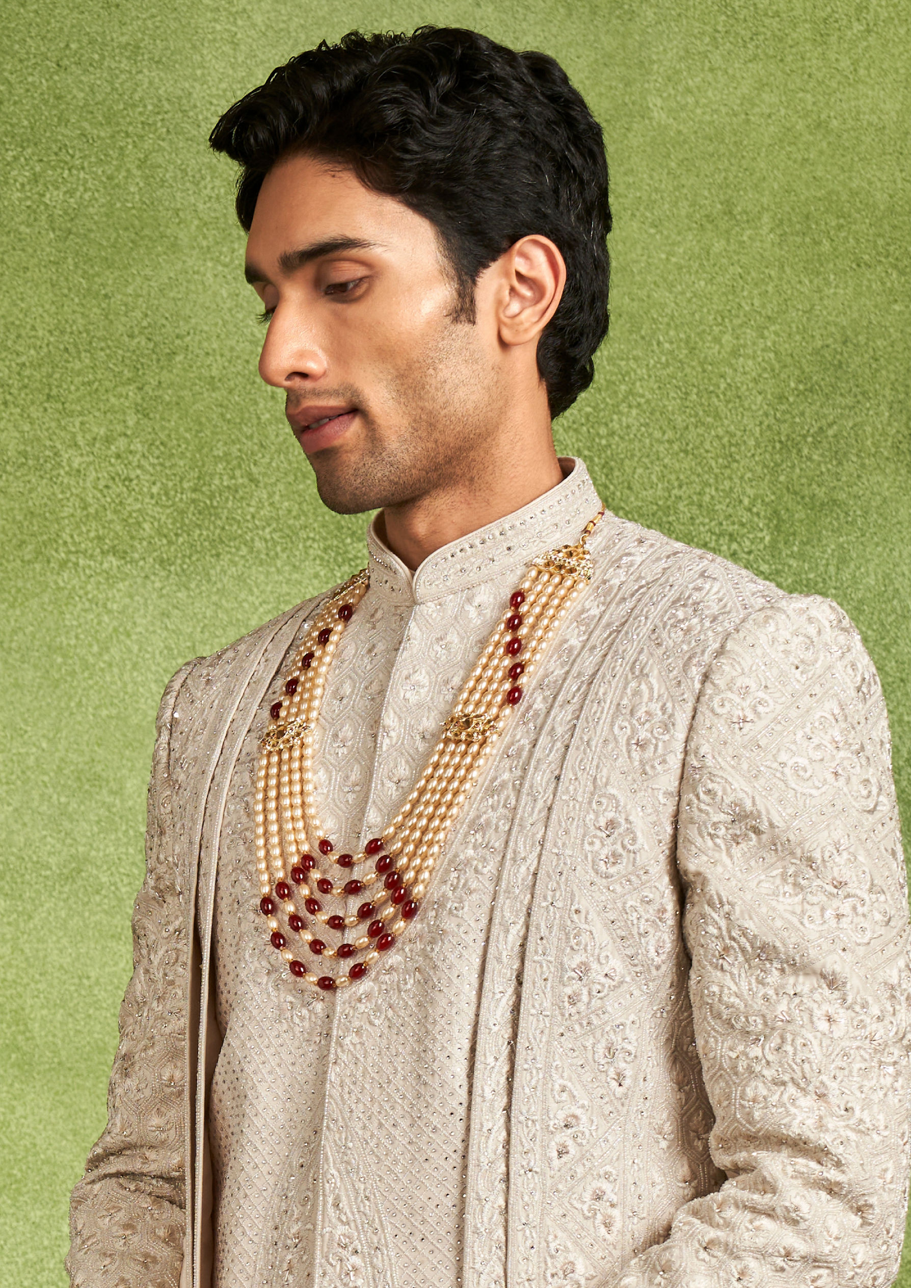 Twamev Men Elegant Cream Sherwani Ensemble