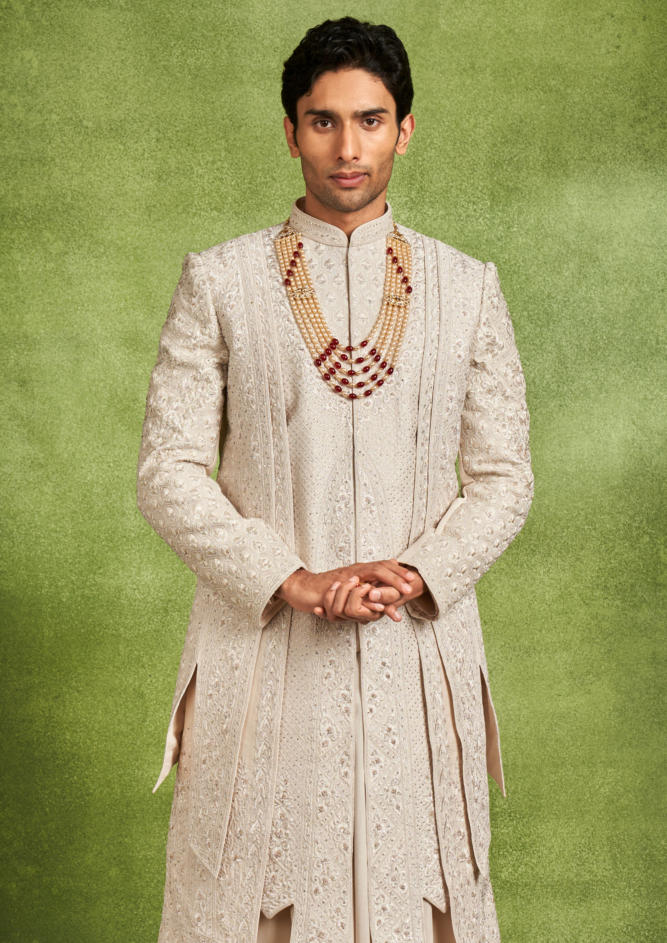 Twamev Men Elegant Cream Sherwani Ensemble
