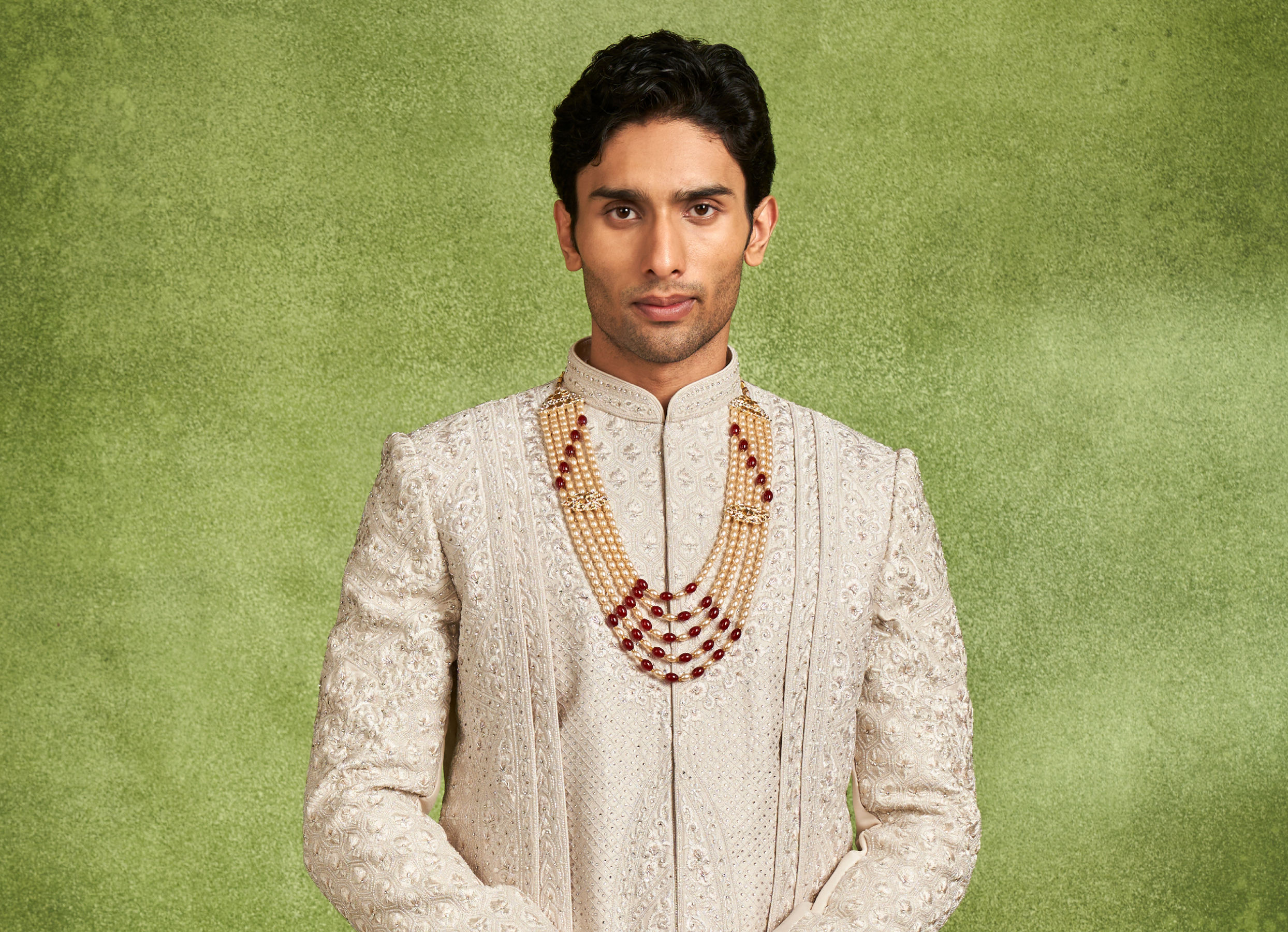 Twamev Men Elegant Cream Sherwani Ensemble