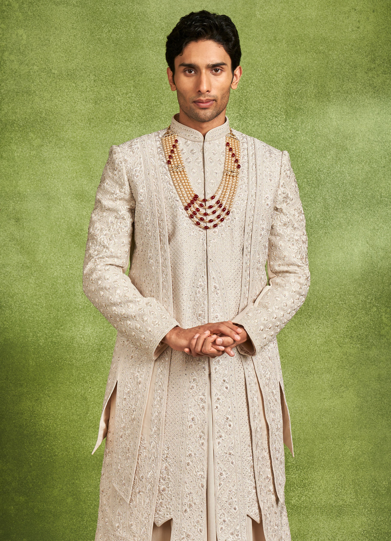 Twamev Men Elegant Cream Sherwani Ensemble