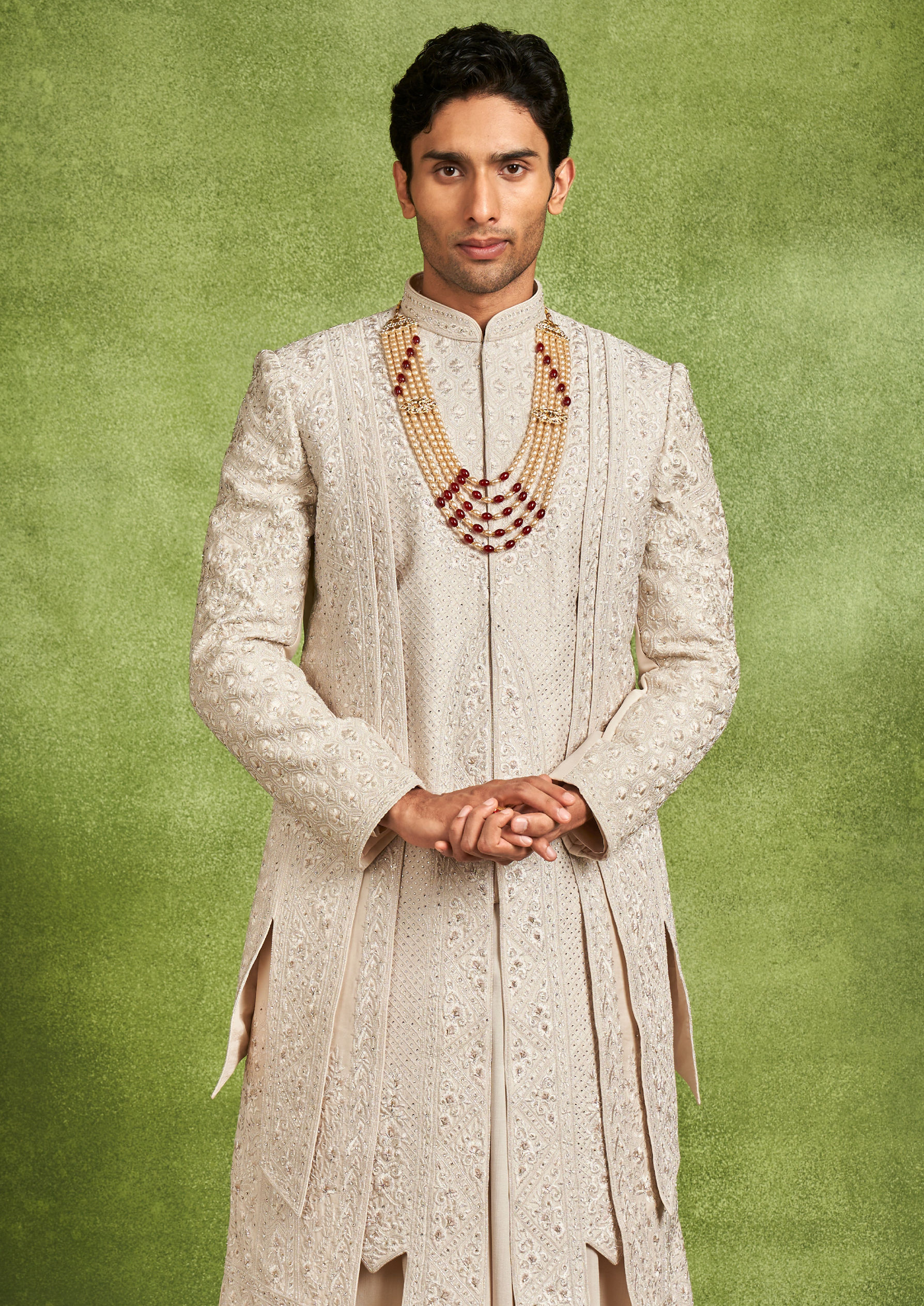 Twamev Men Elegant Cream Sherwani Ensemble