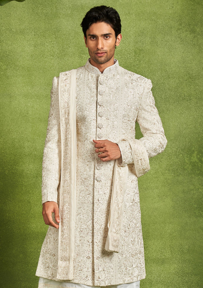 Twamev Men Cream Extravaganza Sherwani