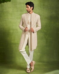Twamev Men Beige Georgette Grandeur Indo Western