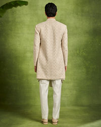 Twamev Men Beige Georgette Grandeur Indo Western