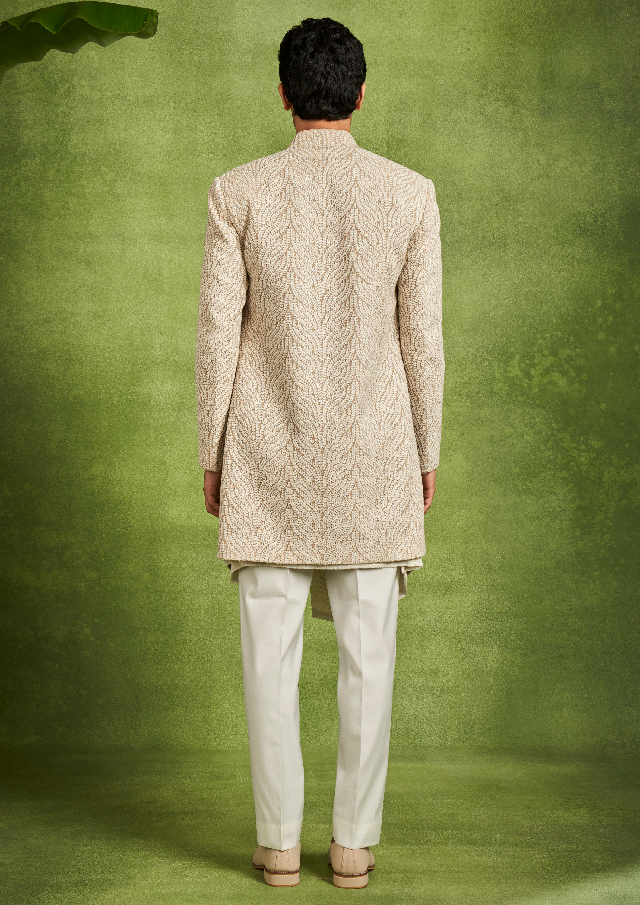 Twamev Men Beige Georgette Grandeur Indo Western