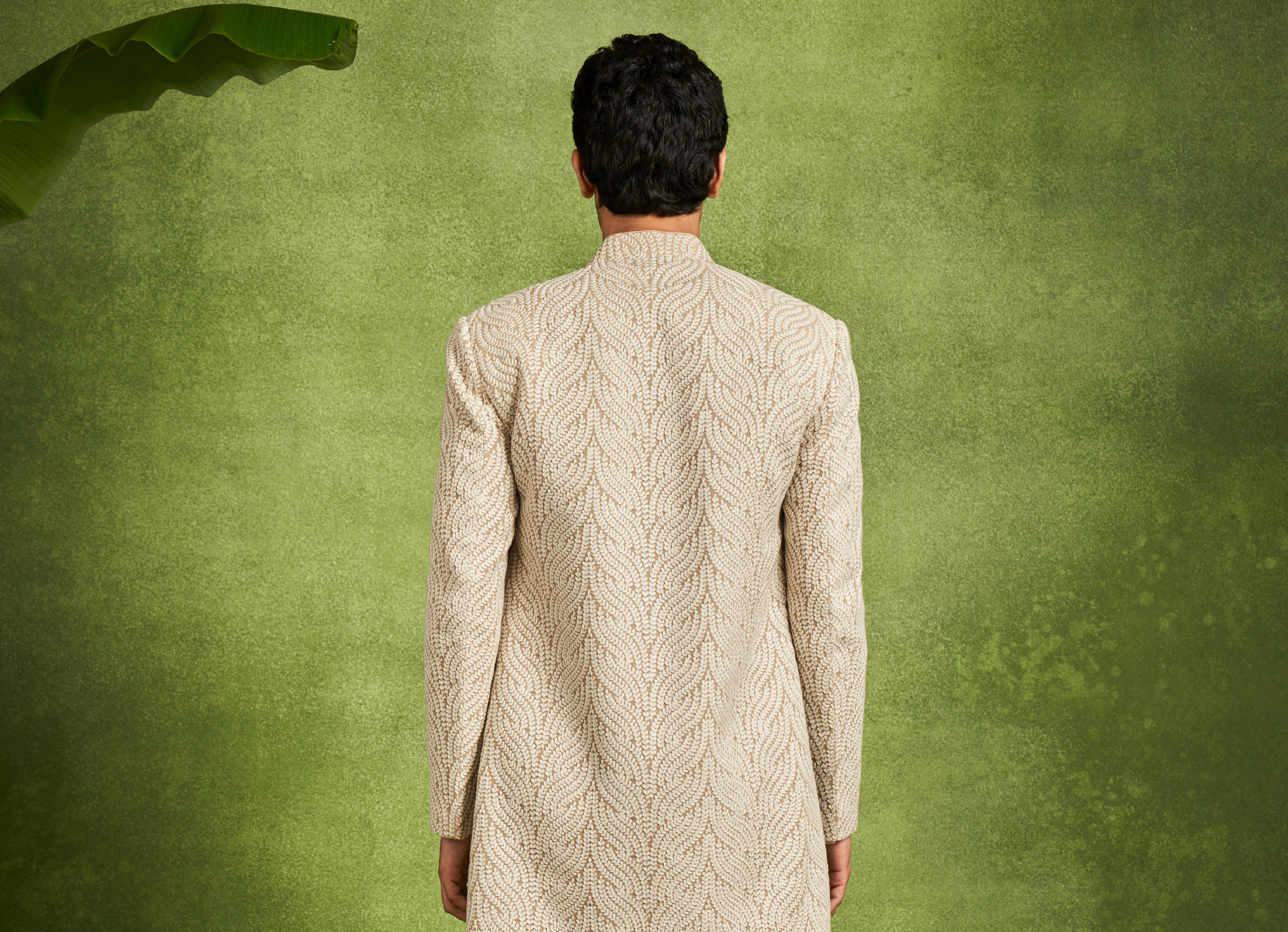 Twamev Men Beige Georgette Grandeur Indo Western