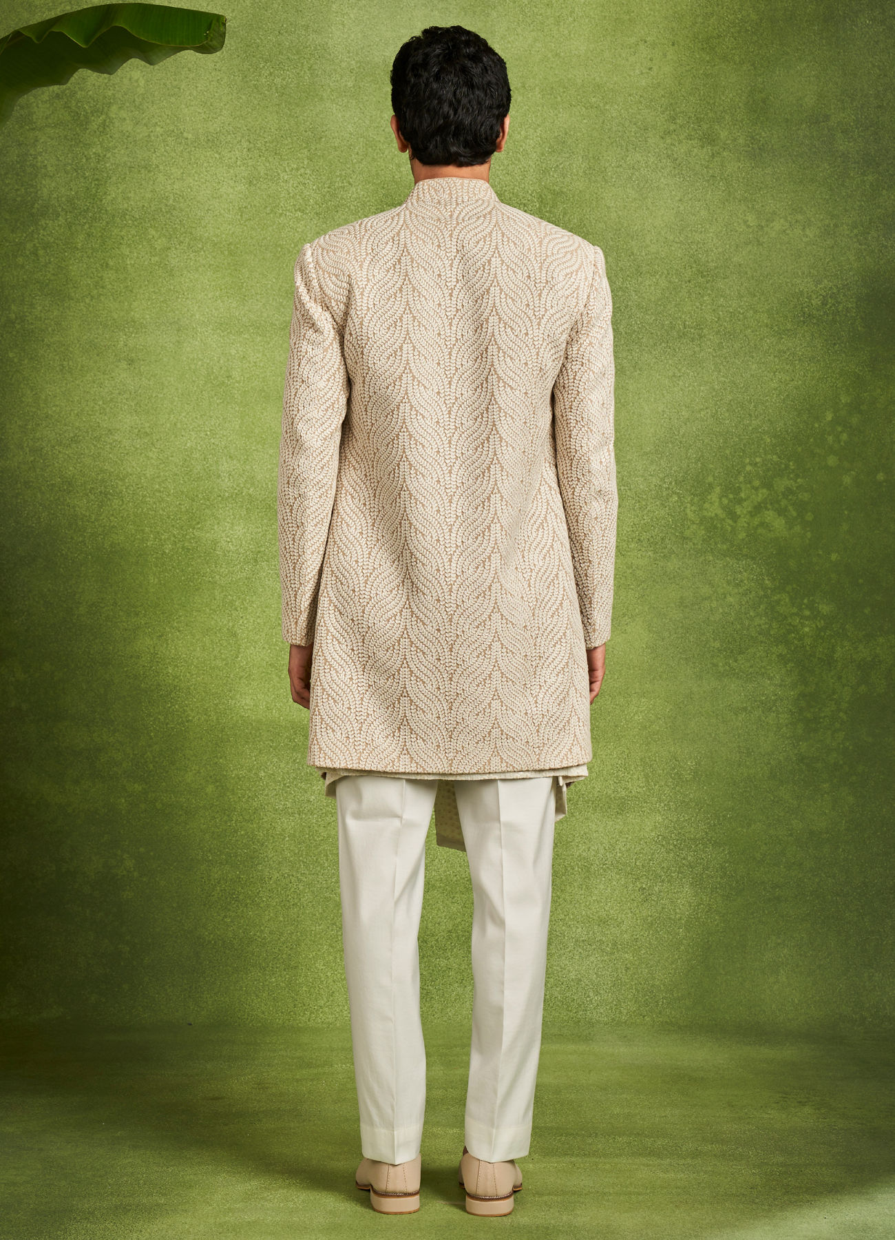 Twamev Men Beige Georgette Grandeur Indo Western