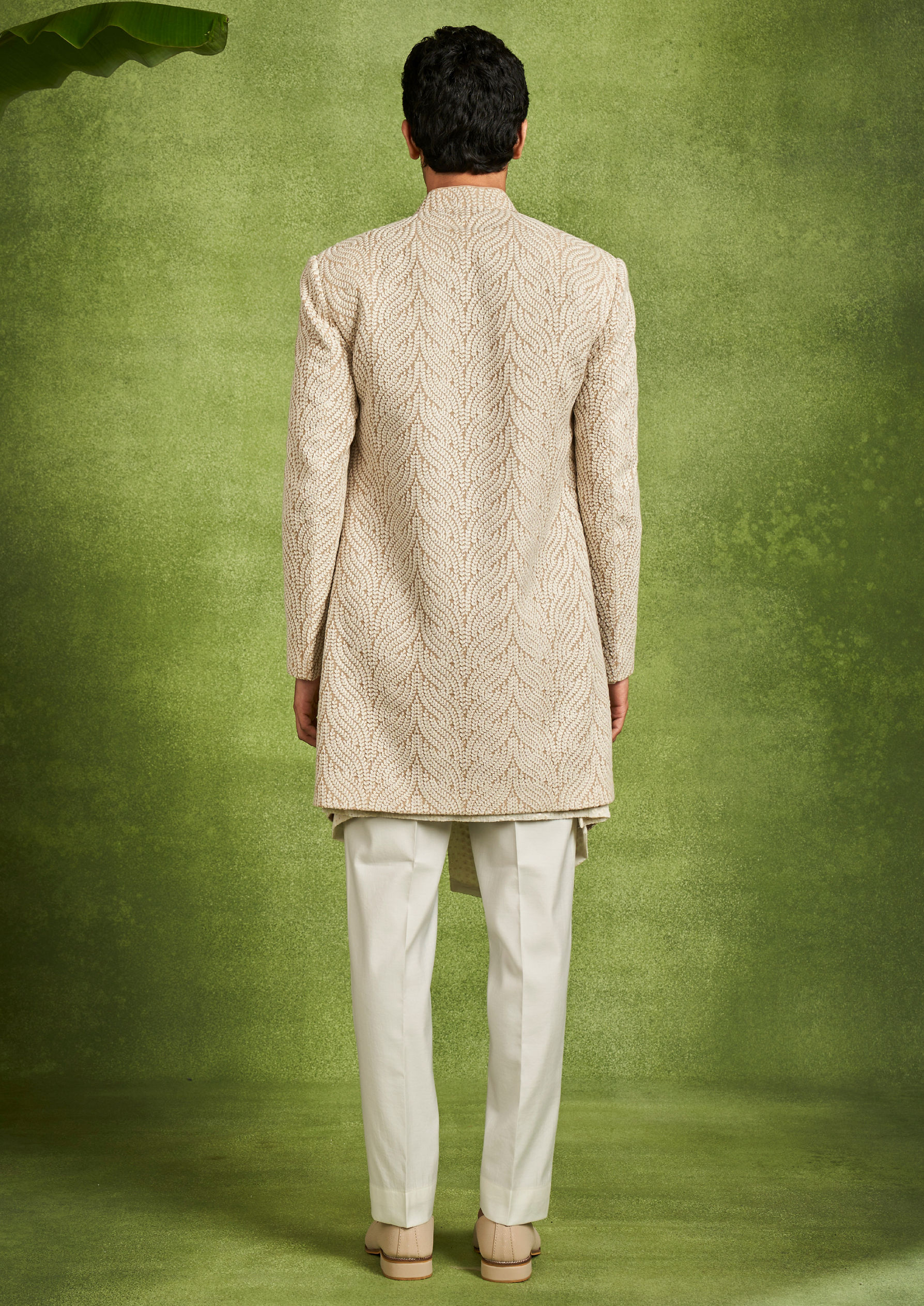 Twamev Men Beige Georgette Grandeur Indo Western