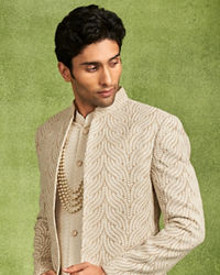 Twamev Men Beige Georgette Grandeur Indo Western