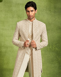 Twamev Men Beige Georgette Grandeur Indo Western