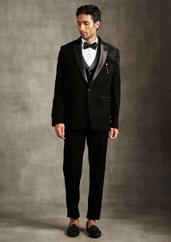 Twamev Men Black Finery Celebration Suit Set