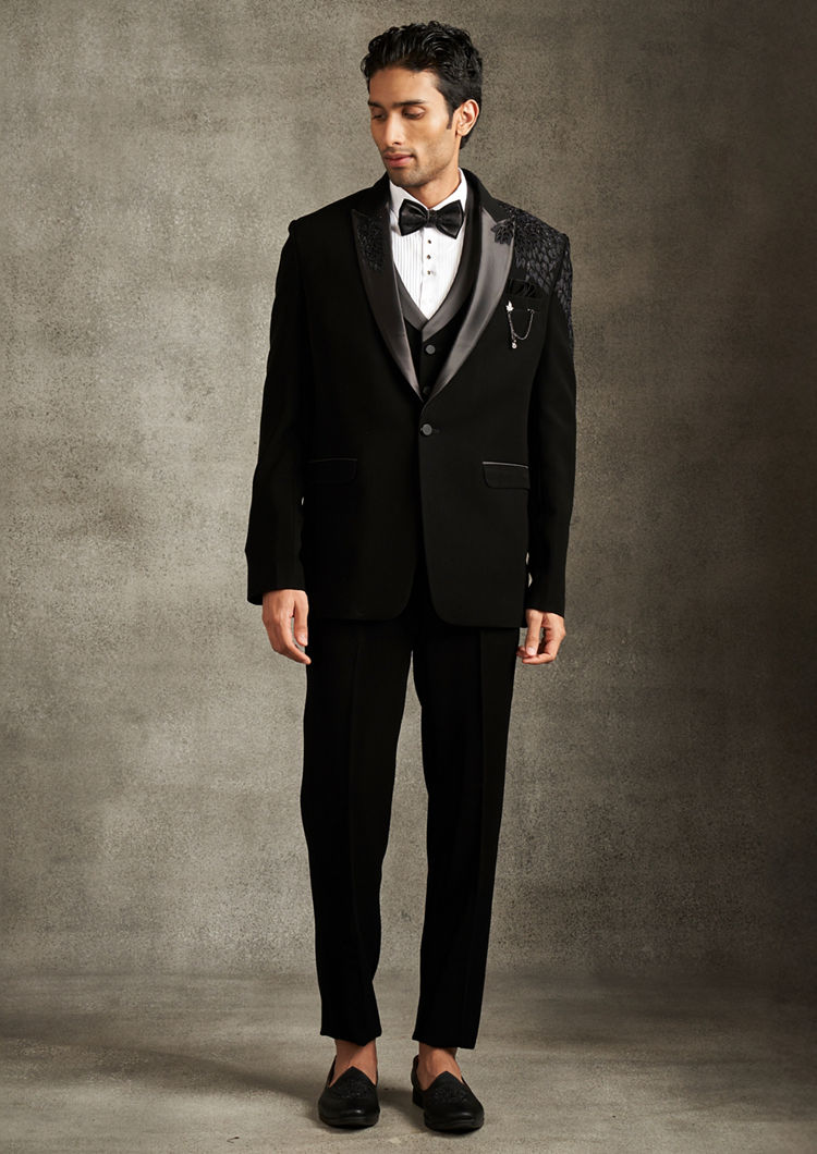 Twamev Men Black Finery Celebration Suit Set