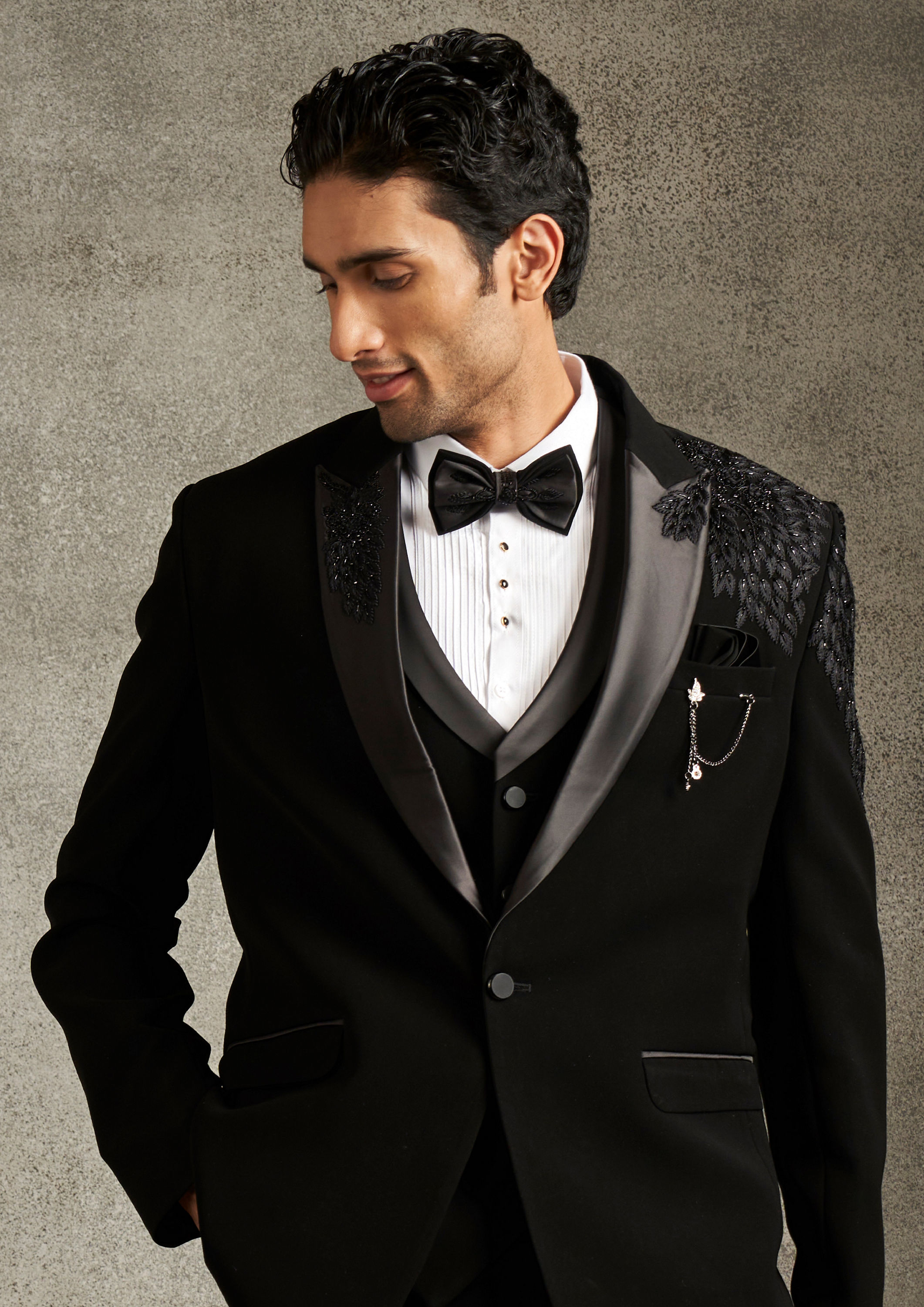 Twamev Men Black Finery Celebration Suit Set