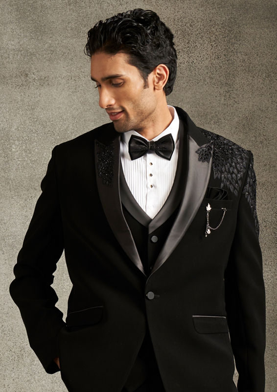 Twamev Men Black Finery Celebration Suit Set