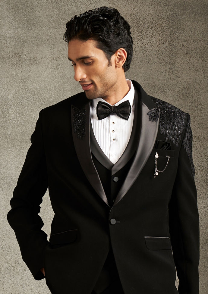 Twamev Men Black Finery Celebration Suit Set