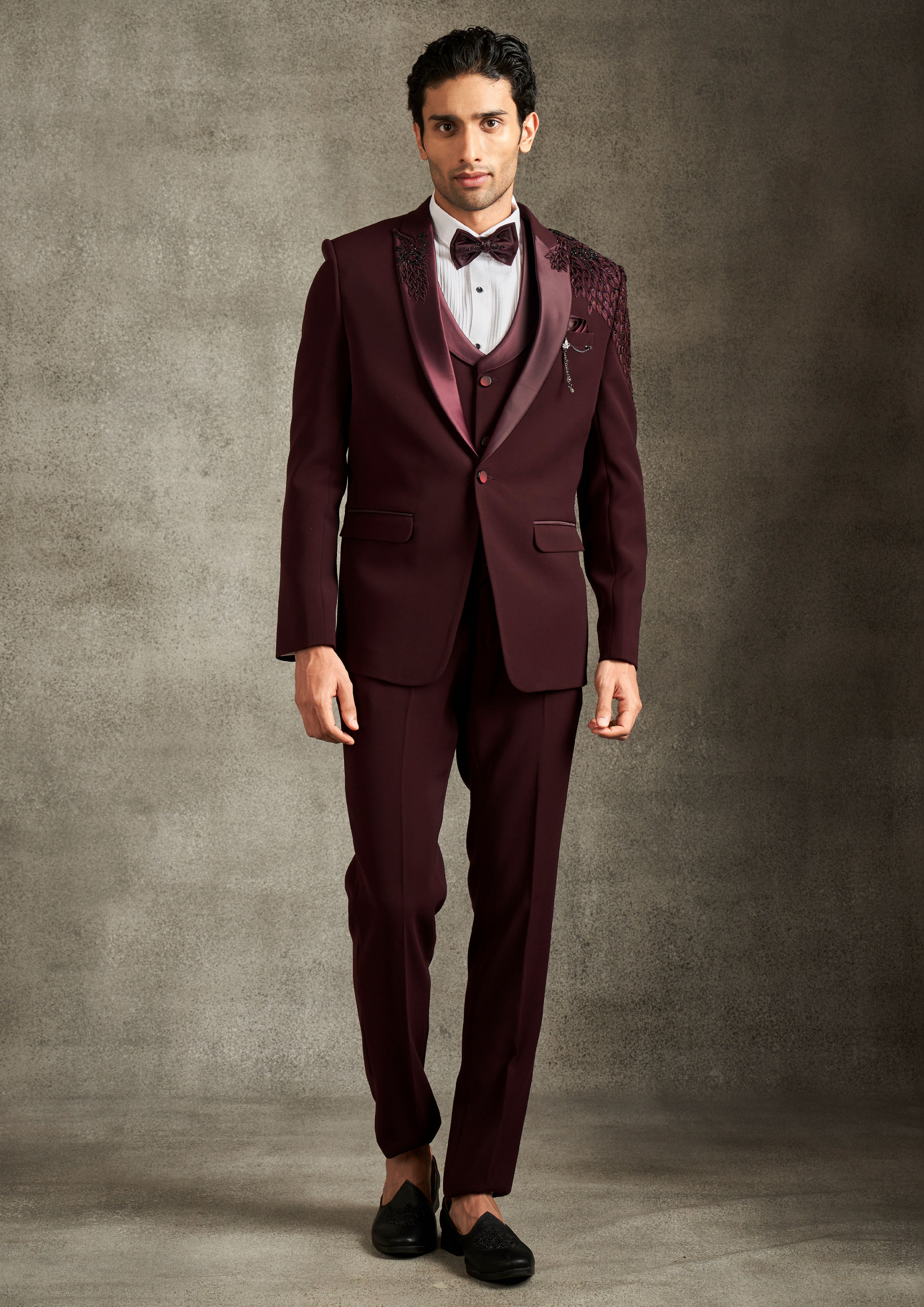 Twamev Men Wine Colored Regalia Suit Set