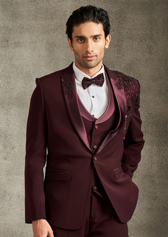 Twamev Men Wine Colored Regalia Suit Set