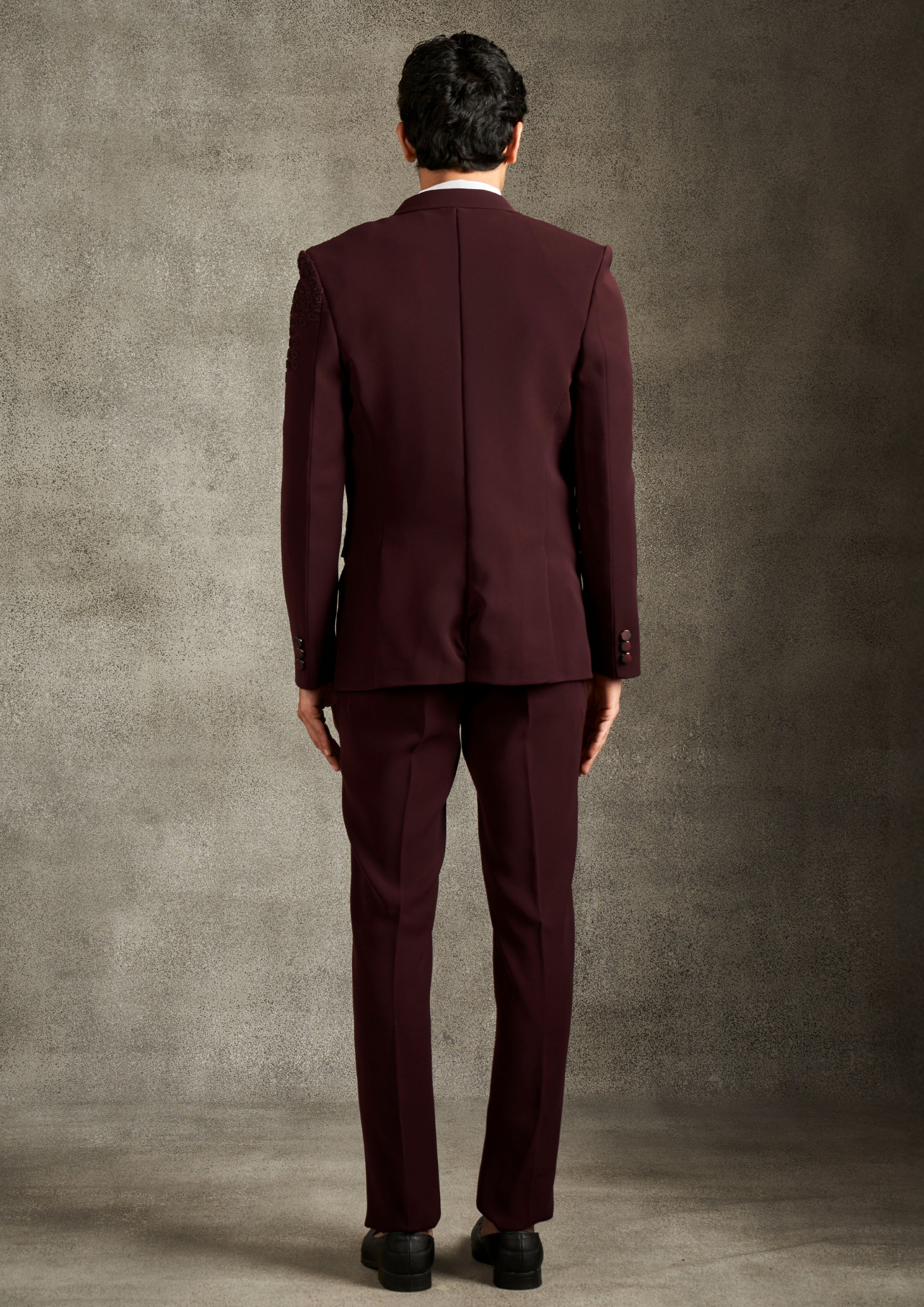 Twamev Men Wine Colored Regalia Suit Set
