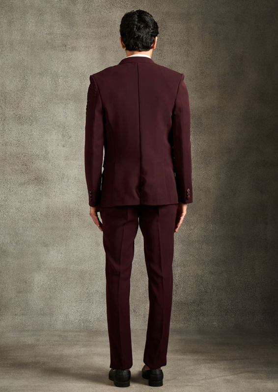 Twamev Men Wine Colored Regalia Suit Set