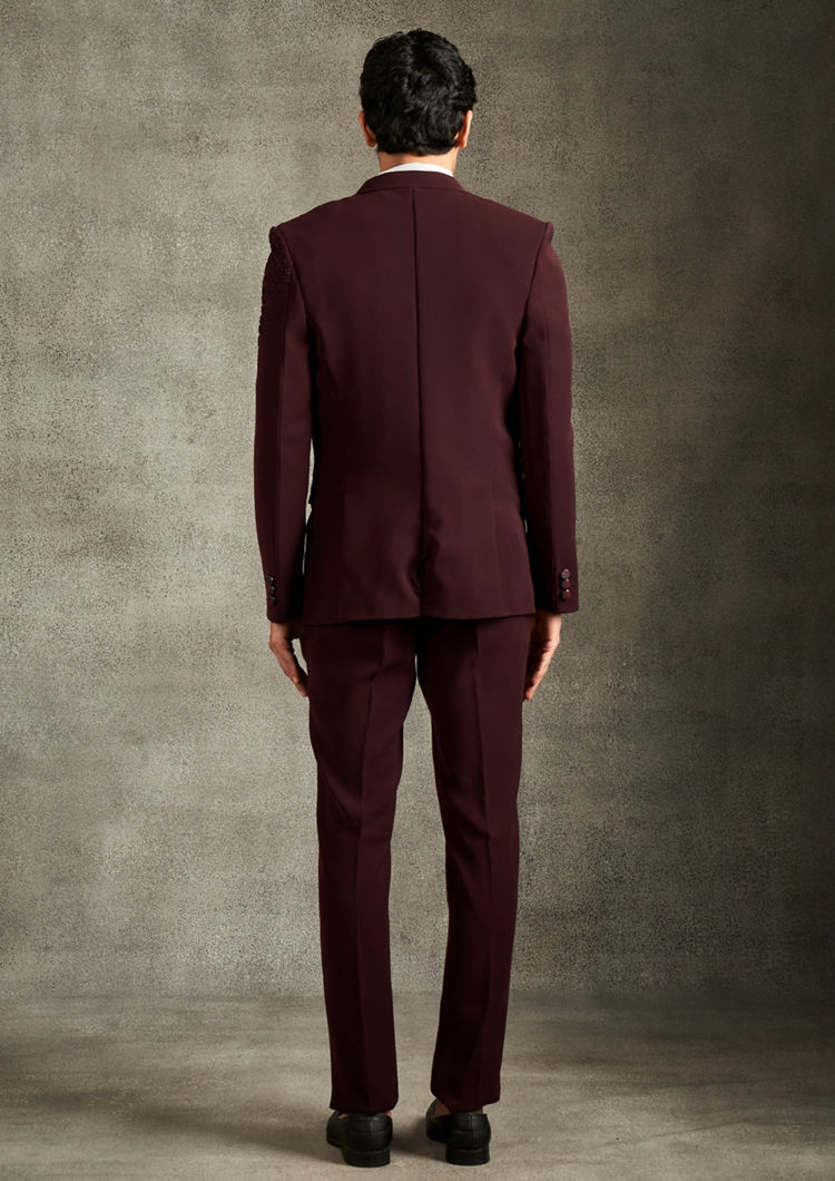 Twamev Men Wine Colored Regalia Suit Set
