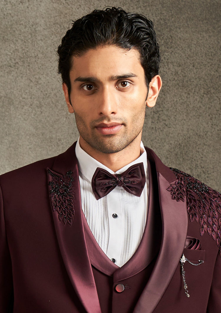 Twamev Men Wine Colored Regalia Suit Set