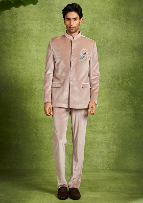 Twamev Men Velvet Fawn Jodhpuri Set