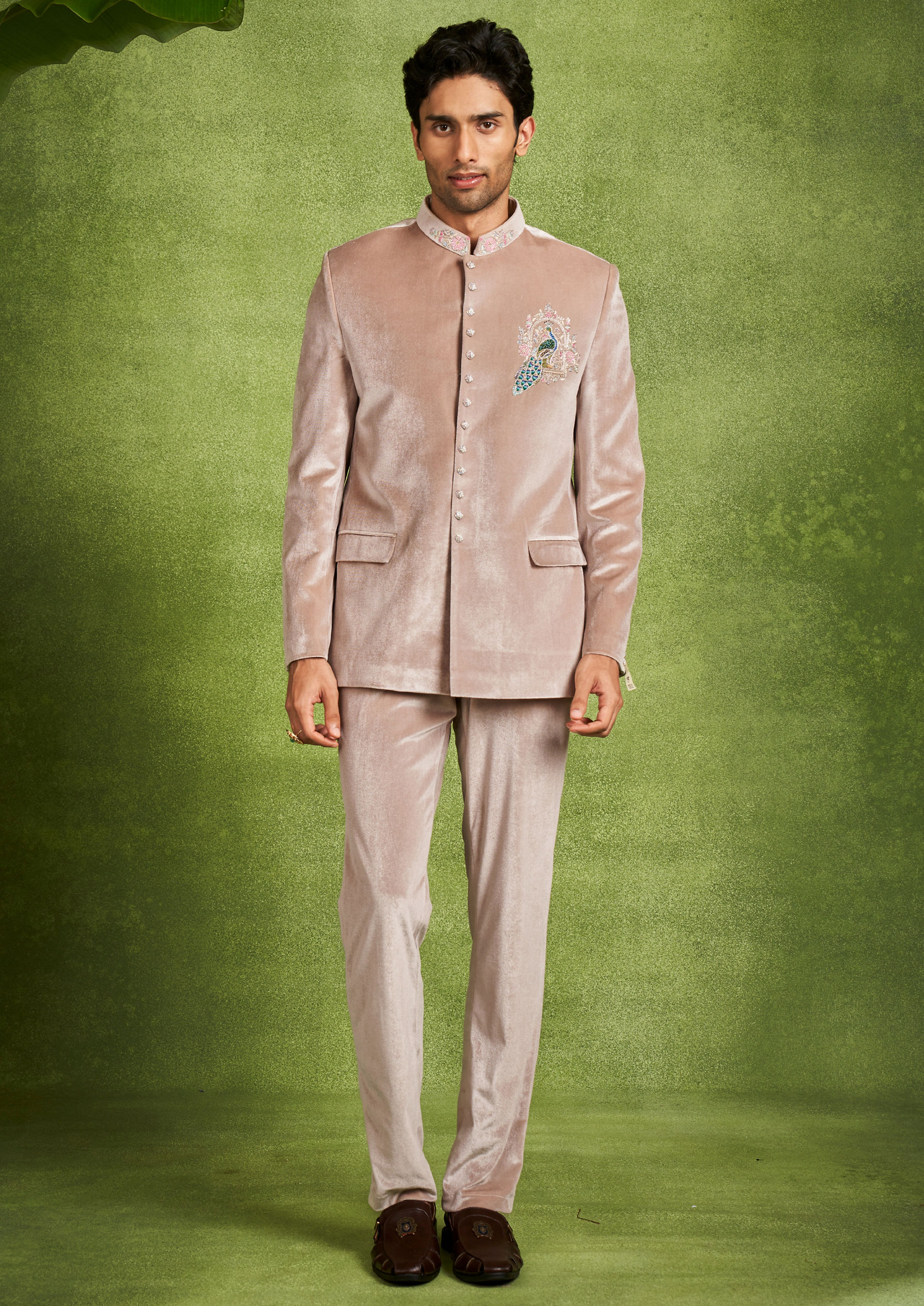 Twamev Men Velvet Fawn Jodhpuri Set