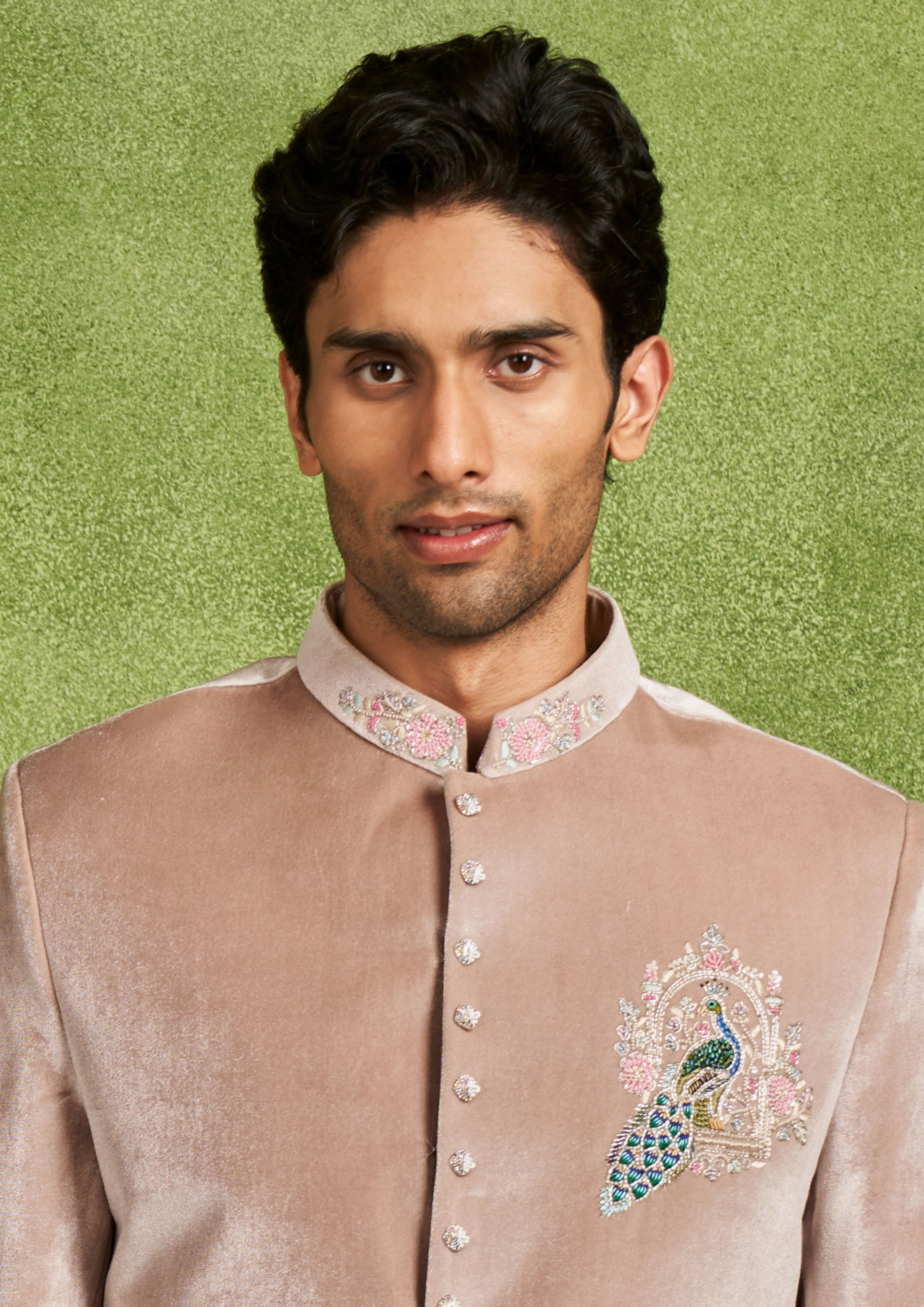 Twamev Men Velvet Fawn Jodhpuri Set