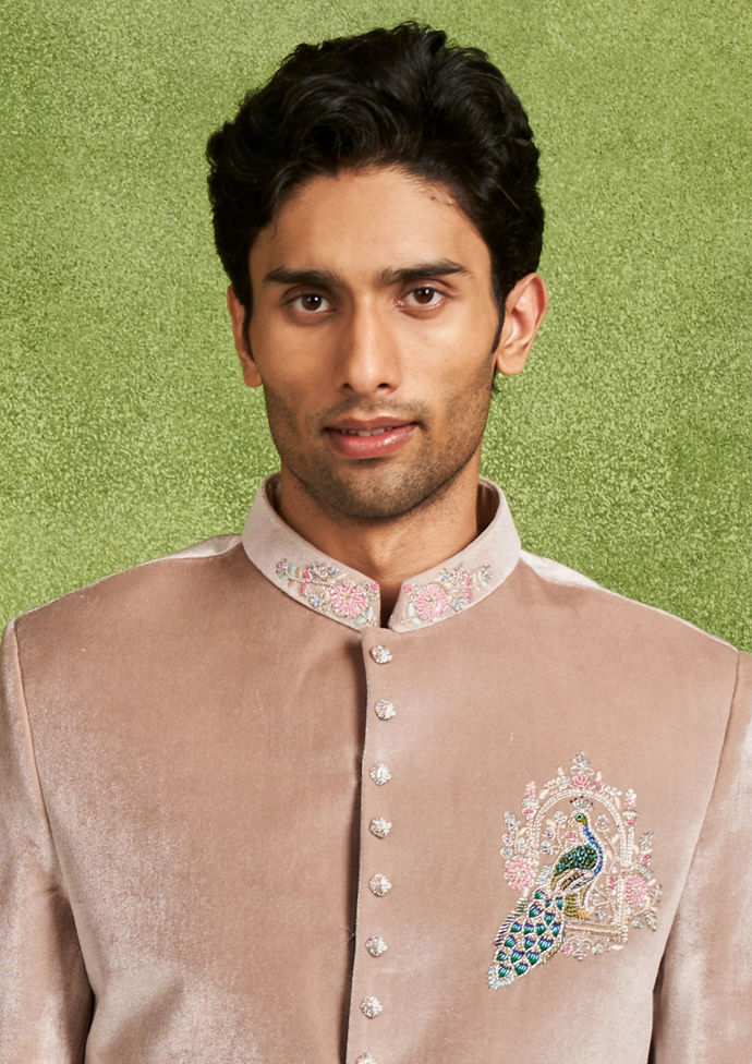Twamev Men Velvet Fawn Jodhpuri Set