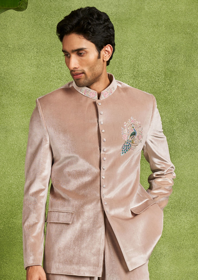 Twamev Men Velvet Fawn Jodhpuri Set